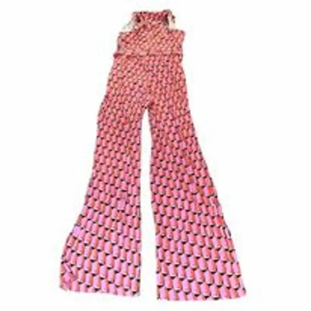 Diane Von Furstenberg XXS Set Pink Modern Geo Jumpsuit & Orange Grinkgo Wrap - Picture 4 of 9